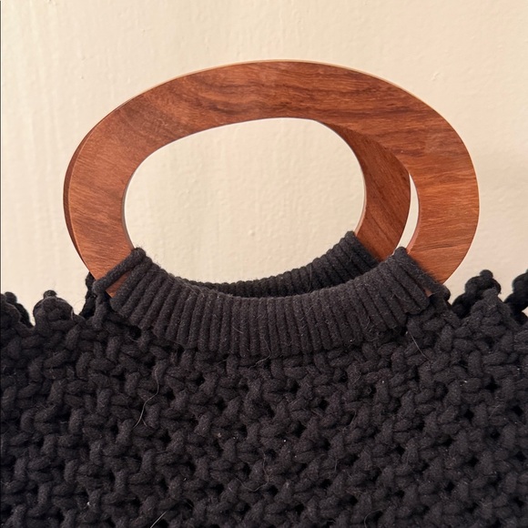 Danielle Nicole Black Fringe Crossbody Bag Wood Knit Beach Resort - Picture 3 of 5